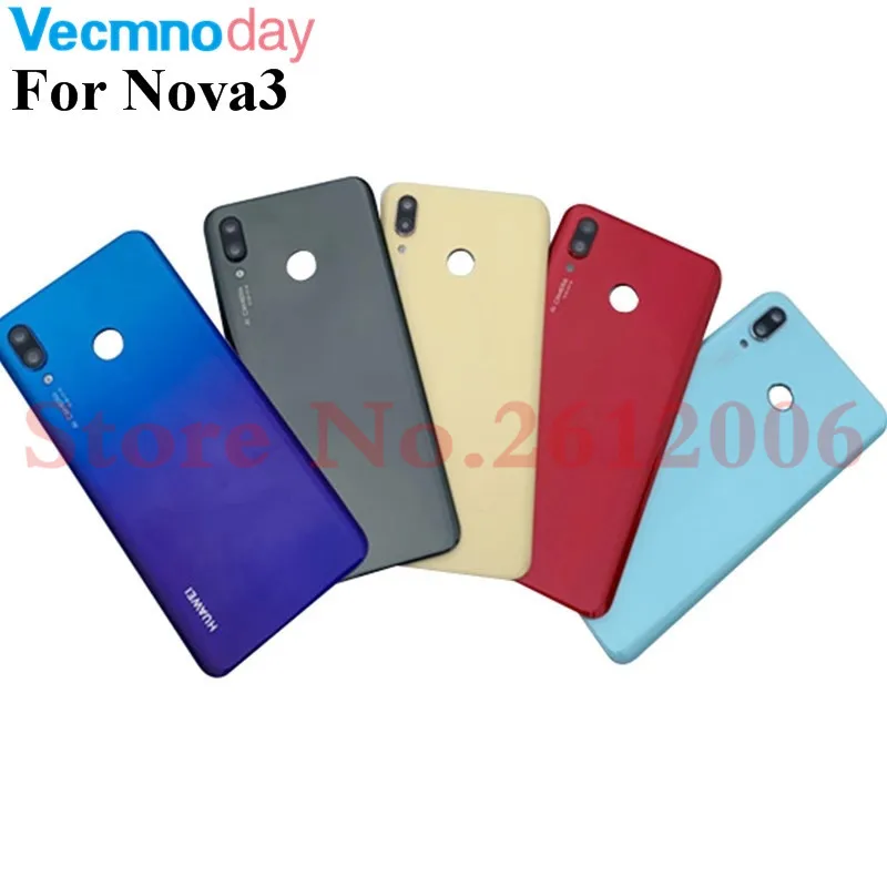 Original 3D Glass For HUAWEI nova 3 nova3 Back Battery Cover Case Rear Housing Cover Rear Door With Camera lens+Adhesive Sticke