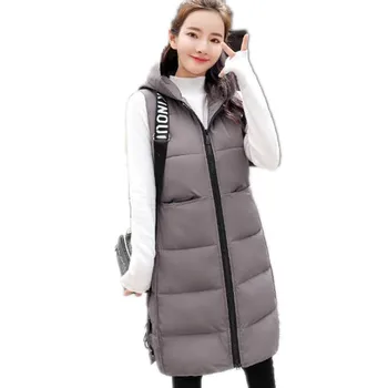 

2018Elegant Autumn Winter Women Outerwear Warm Vest Female Office Lady Slim Down Cotton Jacket Hooded Vest Plus Size 3XL CQ2149