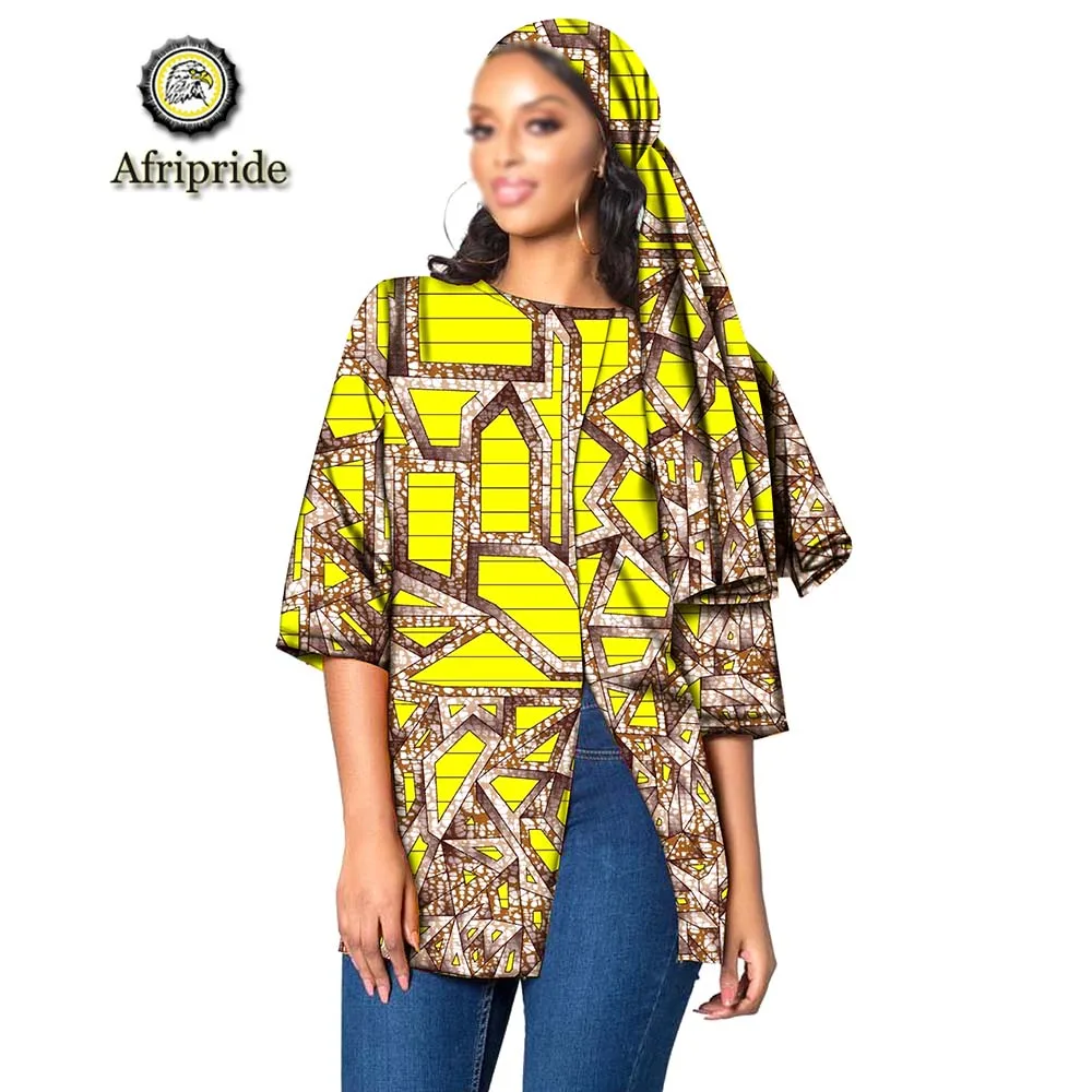 2019 AFRIPRIDE african clothes for women half-sleeve print dashiki O-Neck casual plus size prime coats with headscarf S1924002