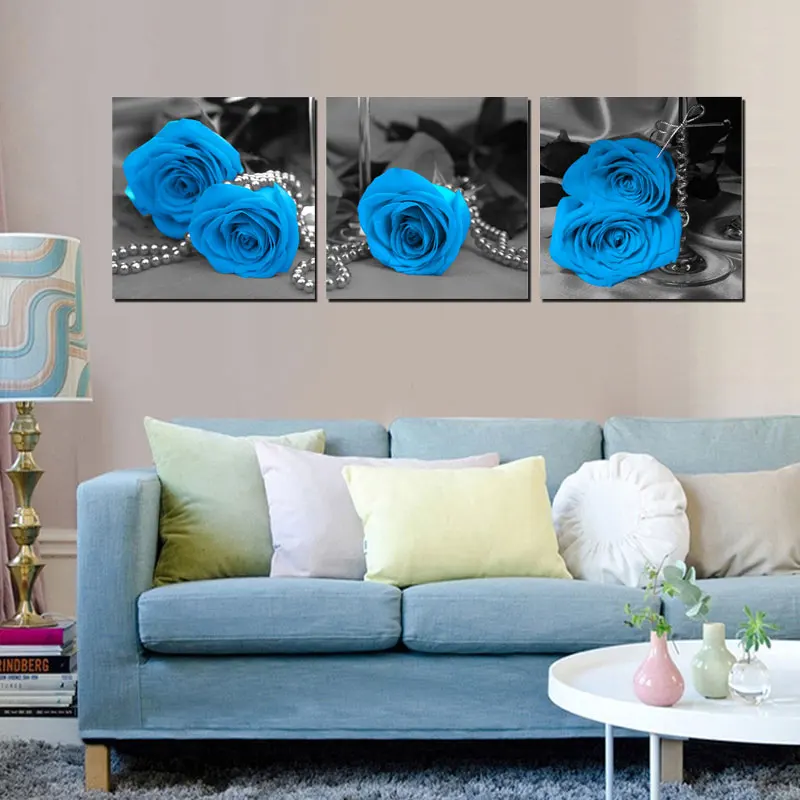 Home Decor Canvas Wall Art Painting Blue Rose Wall Pictures for Living