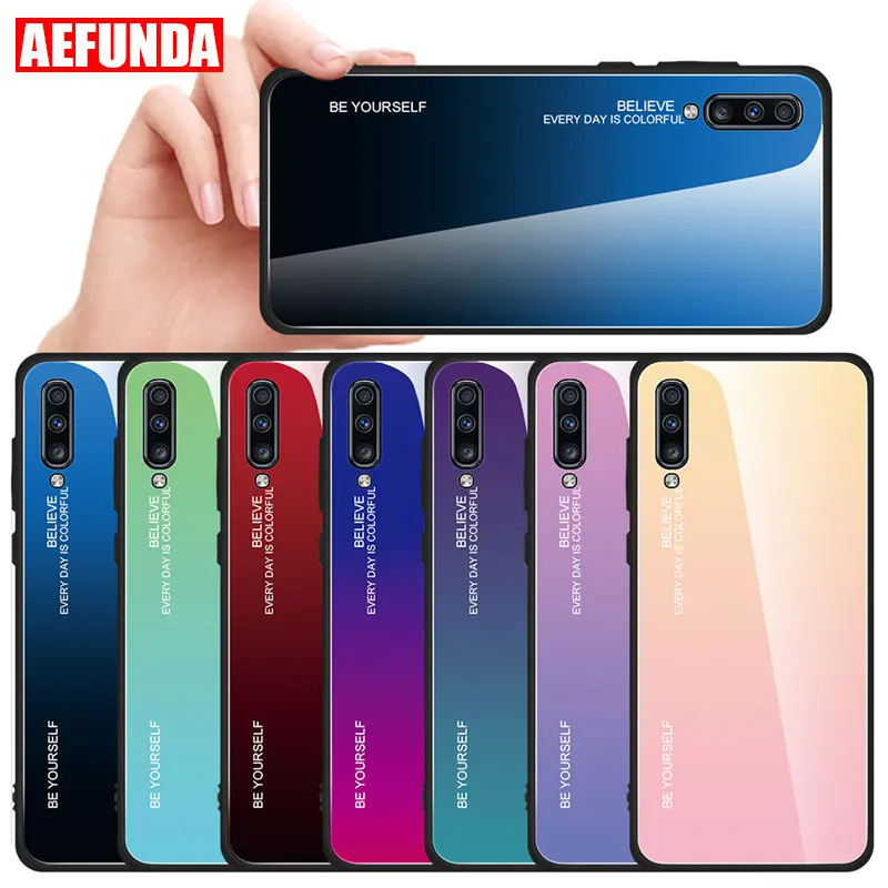 

Gradient Color Tempered Glass Case For Samsung Galaxy A30 A10 A20 A60 A40 A50 Cases A70 M10 M20 M30 A7 2018 Aurora Colorful Case