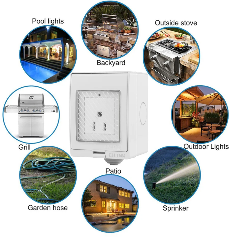 EJLINK Wifi Plug Socket IP55 Waterproof Smart Outlet Ewelink App Remote Control Outdoor Wifi Plug IOS and Android App Control (4)