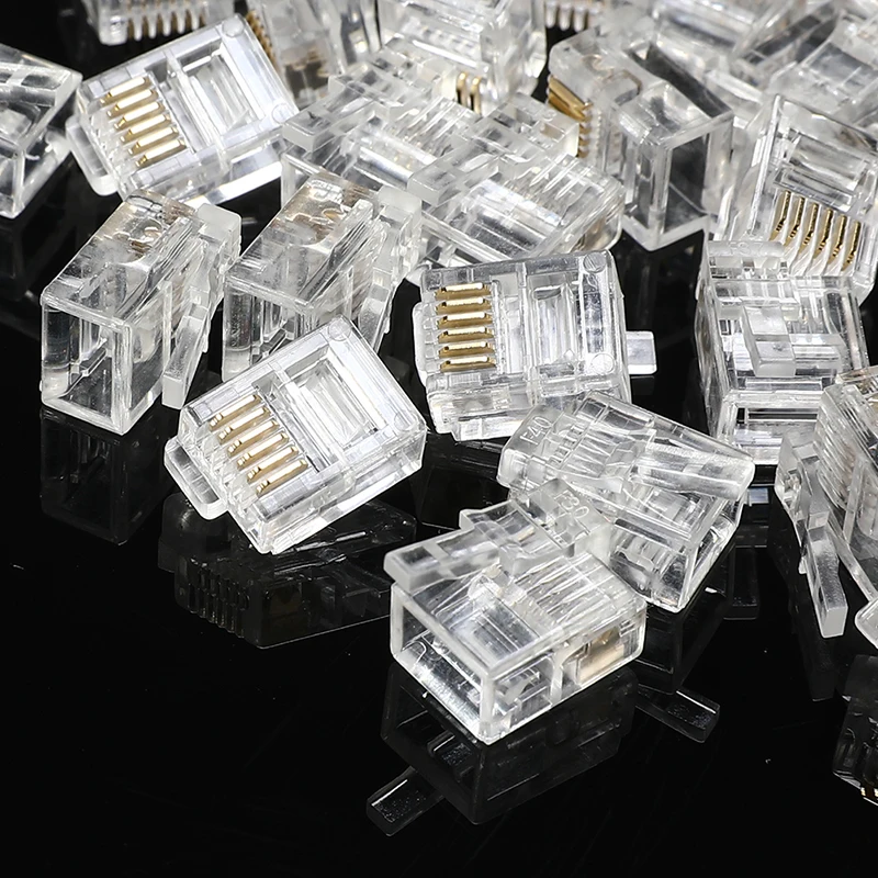 

50PCS/lot RJ11 RJ12 Connector DIY Crystal Head Ethernet Telephone Modular Plug Jack 6P6C 6 Pins Right Buckle Cable Plug