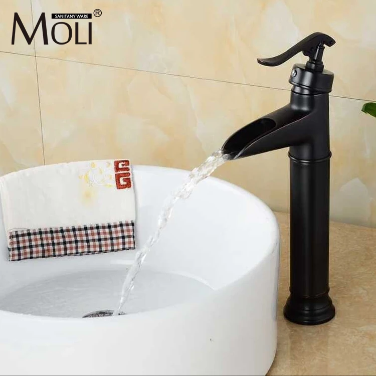 

Free shipping Bathroom Black Waterfall Faucets Deck Mounted Oil Rubbed Bronze Faucets Single Lever Water Tap Mixer ML5006