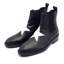 Кожа коровы звезда сапоги Для мужчин s ботильоны челси с высоким берцем из натуральной нешлифованной кожи Для мужчин ботинки martin