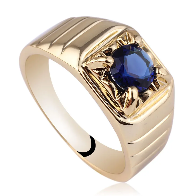 Мужское кольцо с круглым камнем 6 мм R113 Размер 10 11 12 13|blue sapphire|gold platedblack onyx |