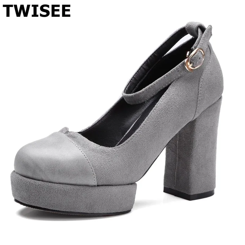Cow Suede nubuck leatherzapatos mujer women high heels shoes Buckle Strap platform extrem high heels 10cm