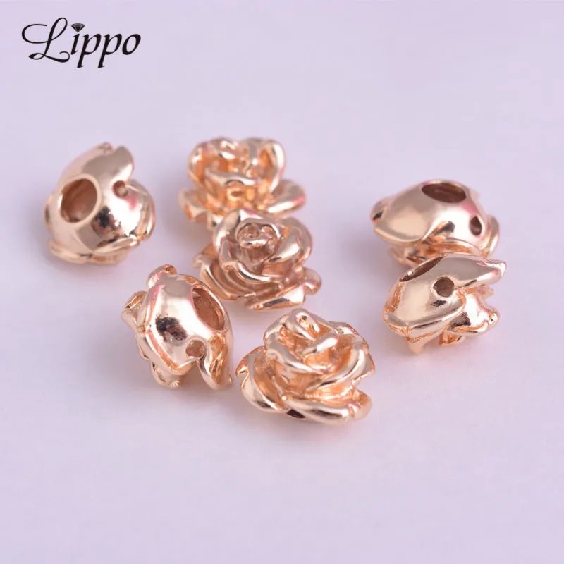 

20pcs Wholesale 24k Gold Color Spacer Beads Hollow Flower Bead Materials To Make Fine Jewelry