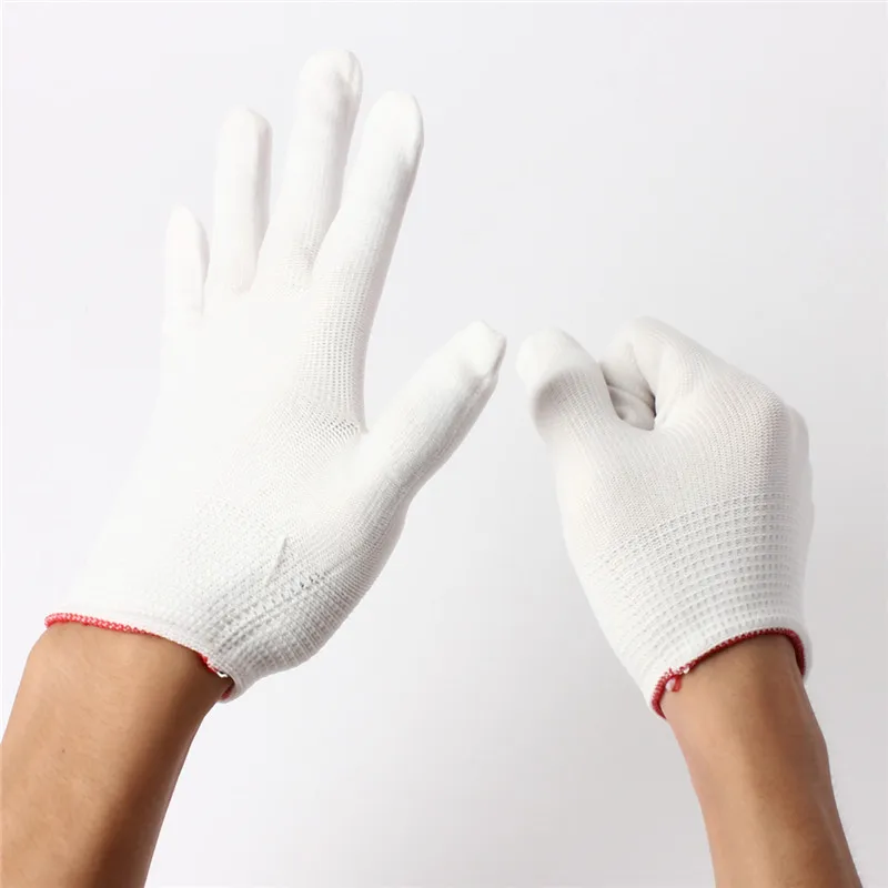 2 пары нейлоновые черные Антистатические Рабочие перчатки, вязаные рабочие садовые лесные ручные Защитные защитные перчатки, белые