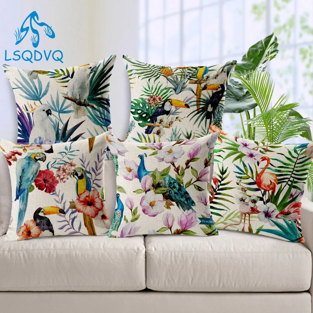 

Decorative Throw Pillow Case Animals Flamingo Parrot Square Cushion Cover For Sofa Car Home Almofadas
