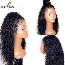 LUFFYHAIR 13x6 бесклеевой кружевной передний кудрявый парик для женщин 130% плотность глубокая Часть бразильские волосы предварительно сорванные отбеленные узлы