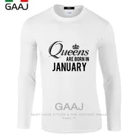 Women T Shirt Queens are born in January Couple T Shirt Womens O Neck Clothes Ladies Long Sleeve Plus Size Tshirt Loose T-shirt