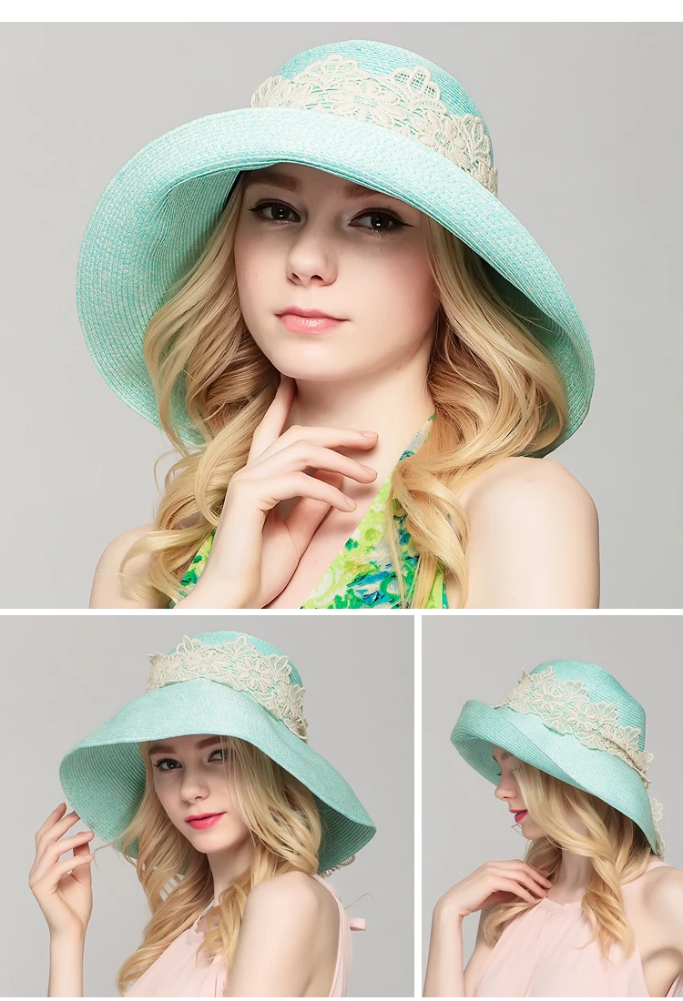 Модные широкие кружевные шляпы от солнца женские козырьки складные большие кепки летняя Защита от солнца на пляже солнечные шляпы повседневные шляпы для отдыха
