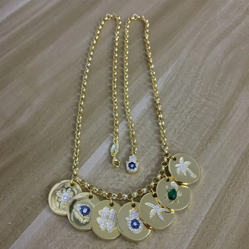 

S925 Sterling Silver Micro Inlaid Zircon Lucky Round Necklace Fits Monaco Jewelry with Female Gifts