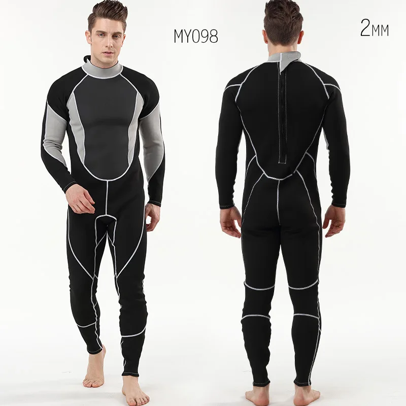 2mm Men Women wetsuit Long sleeved one piece Swimsuit neoprene Triathlon Diving suit Super Elastic Surf wet suit for cold water - Цвет: MY098