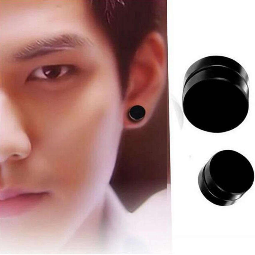 2sets Men Women Trendy Round Clip Black Stud Earrings