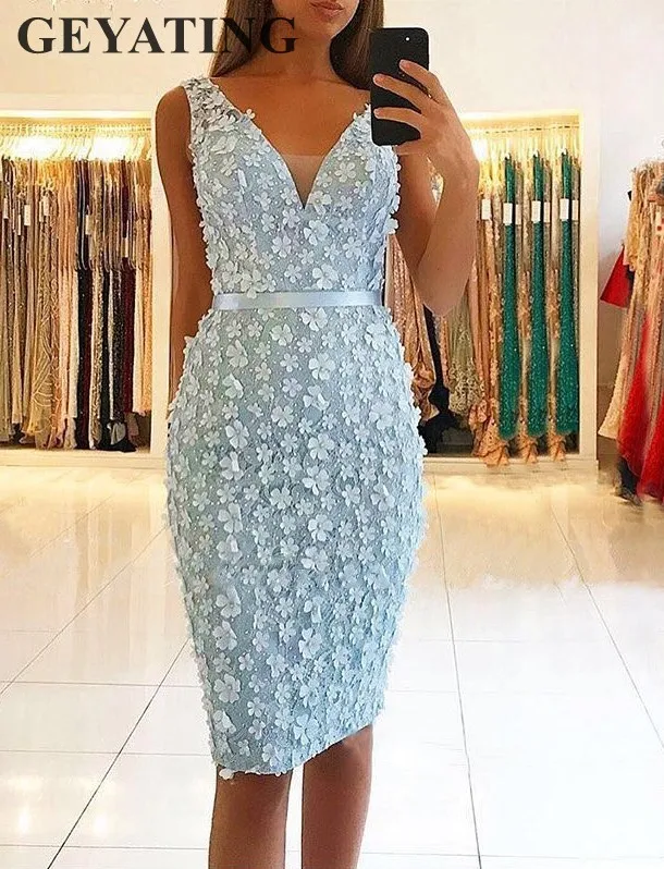 sky blue knee length dress