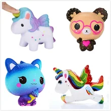 PU Единорог медведь животные мягкое jumbo милый медленно поднимающийся каваи пищащая игрушка для детей против стресса успокаивающий Сжимаемый игрушечный телефон ремни
