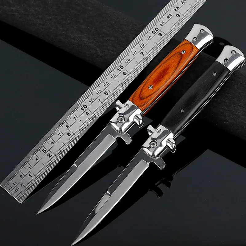 2018 cuchillo plegable al aire libre EDC herramienta Multi bolsillo cuchillo Camping supervivencia mango de madera cuchillo 2 colores doble Camping táctico plegable