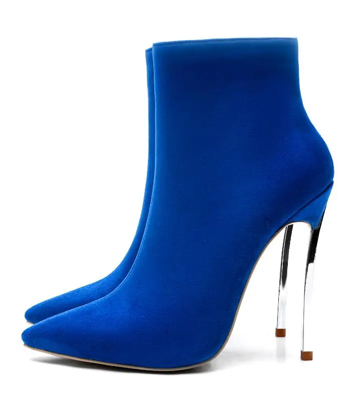Arden Furtado/ г., обувь женские вечерние пикантные ботильоны на высоком каблуке 12 см, на молнии, красного и синего цвета женская обувь с острым носком, на металлическом каблуке - Цвет: blue