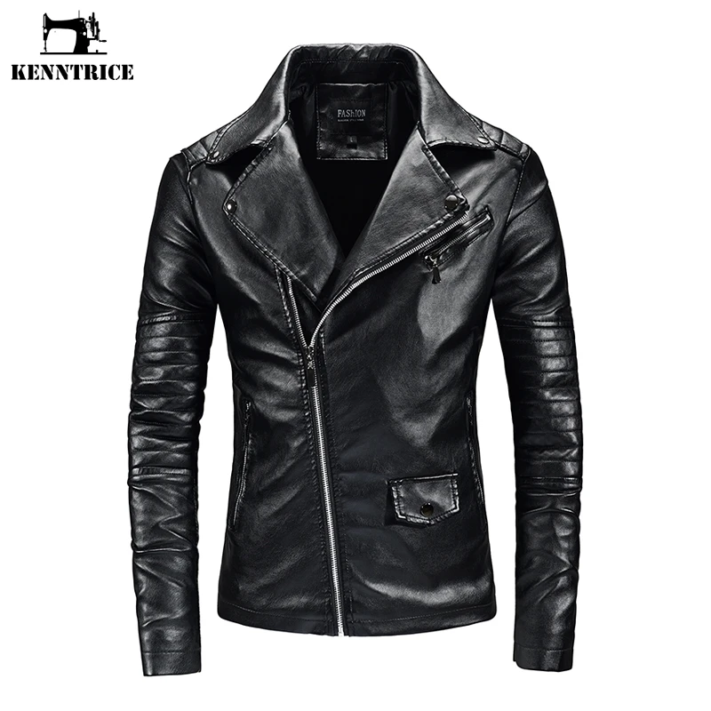 

KENNTRICE Autumn Men's Leather Jacket Fashion Pu Coat Male Black Motorcycle Slim Fit Coat Youth Bomber Jacket