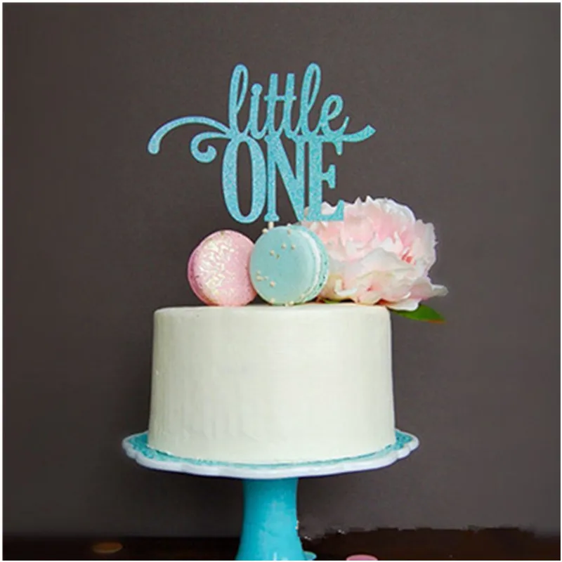 1PCS Glitter Blue Little One Cake Topper Boy First Birthday Party Cake