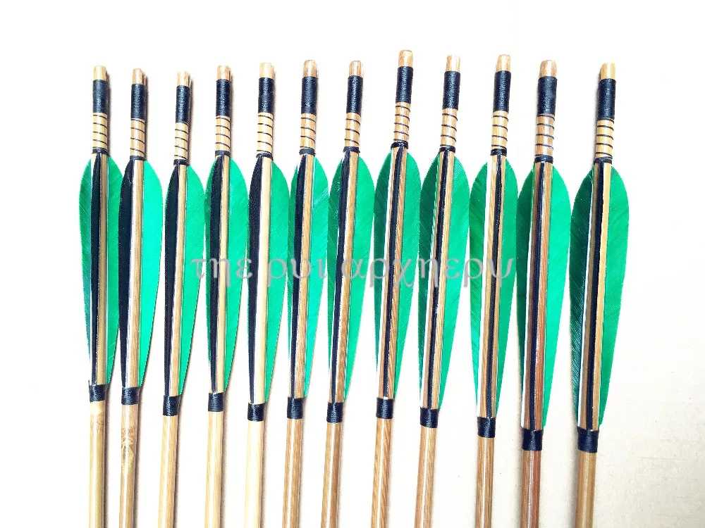 6/12/24pcs Traditional bamboo Arrow Turkey Feathers Fletching with Field Points Tips for Hunting