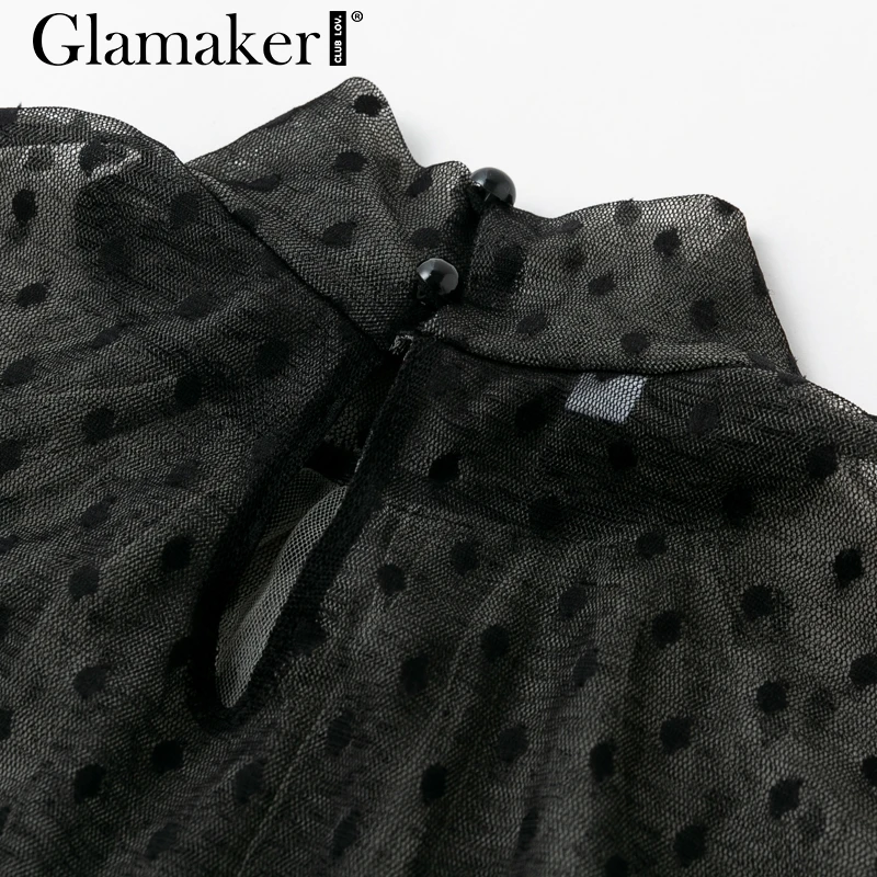 Женская шифоновая блузка Glamaker черная Повседневная Блузка в горошек с длинным