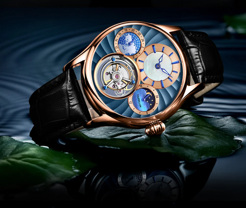Real tourbillon mão mecânica vento men assista