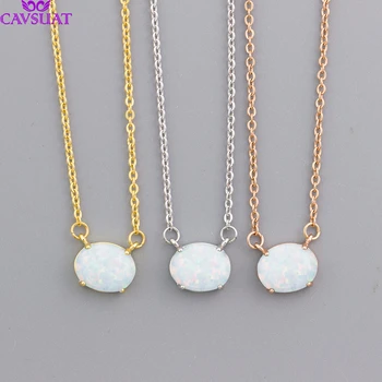 

Wholesale 10pcs Rose Gold Silver Color White Opal Pendant Necklaces For Women Girls Statement Jewelry Birthday Gifts Kettingen