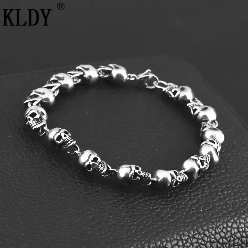 KLDY Skull Bracelet Punk Stainless steel Bracelets For Man High Quality Fashion Skeleton Jewelry Personalized statement hot gift