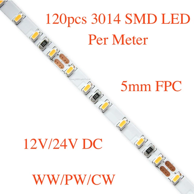 travl sammenhængende ære 5mm Fpc, Slim Flexible Smd Led Strip Light, 120pcs 3528/ 3014/ 2835 Smd Leds  Per Meter, Dc 12v/ 24v, 5m A Roll/lot - Led Strip - AliExpress