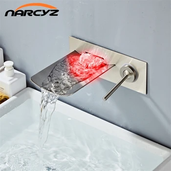

Basin Faucet Nickel Wall Waterfall Faucet LED Basin faucet Single Handle bathroom concealed hot and cold Waterfall faucet A1016