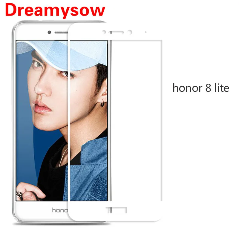 Защитное стекло для Huawei P Smart с закругленными краями цветное закаленное Honor 8 Lite P8