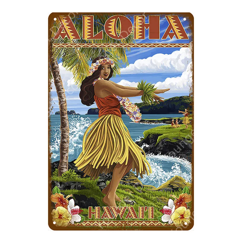 Винтажный декор для серфинга, надпись "Алоха Гавайи", металлические жестяные вывески, настенная живопись, тарелка для приморского бара, паба, Клубная доска, Waikiki, пляжный плакат - Цвет: YD5212G