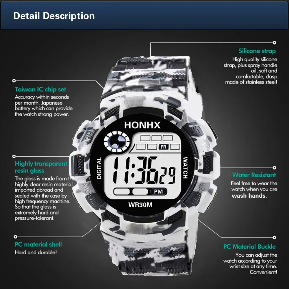 Камуфляж Армия цифровые часы Для мужчин светодио дный Дисплей G Стиль Роскошные спортивные противоударные часы мужские электронные