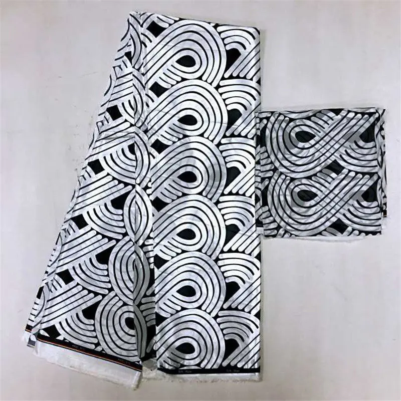

2yards chiffon with 4 yards silk black and white ankara fabric african prints silk satin fabric wedding dress fabric 30