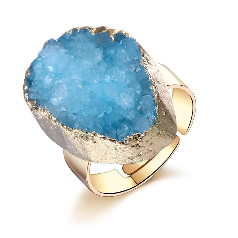 

1PC European Jewelry Natural Stone Rings For Women Men Geometric Irregular Shape Drusy Druzy Ring Female Wedding Ring Gift DR22