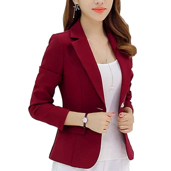 New Long-sleeved Slim Women Blazers And Jackets Small Women Suit Korean Version (Gray/Blue/Wine Red/Navy blue)  Ladies Blazer