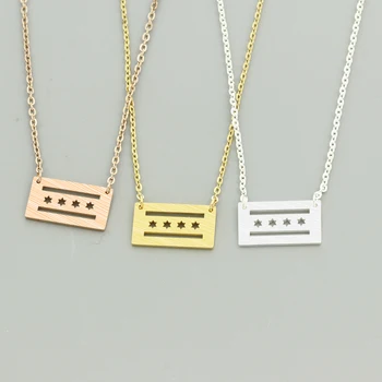 

Minimalism Rose Gold Color Simple Chicago State Flag Choker Necklace Vintage Stainless Steel Geometric Fashion Women Men Jewelry