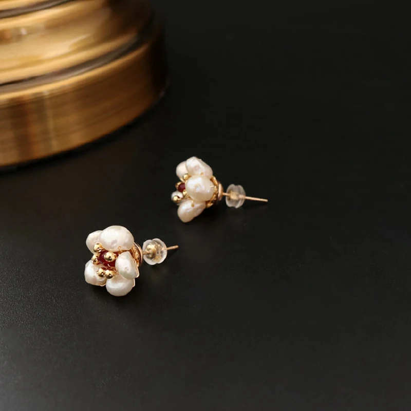 DAIMI цветок пресноводный жемчуг серьги ручной работы дизайнерские ювелирные изделия цветок серьги-гвоздики серьги для женщин