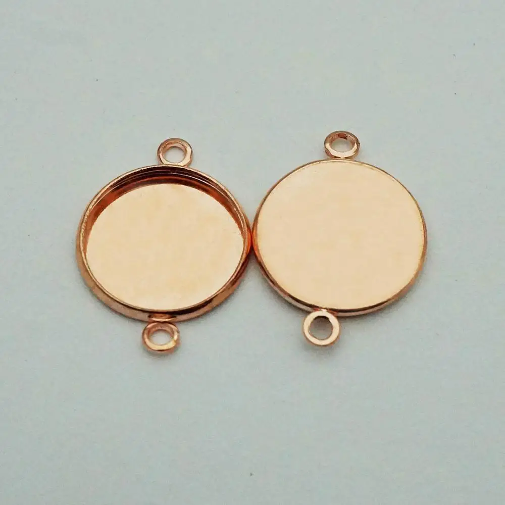 20 шт 12 мм-25 мм одиночное двойное кольцо круглое звено без надписи DIY на основе кабошона браслет Подвеска для ювелирных изделий - Цвет: rose gold