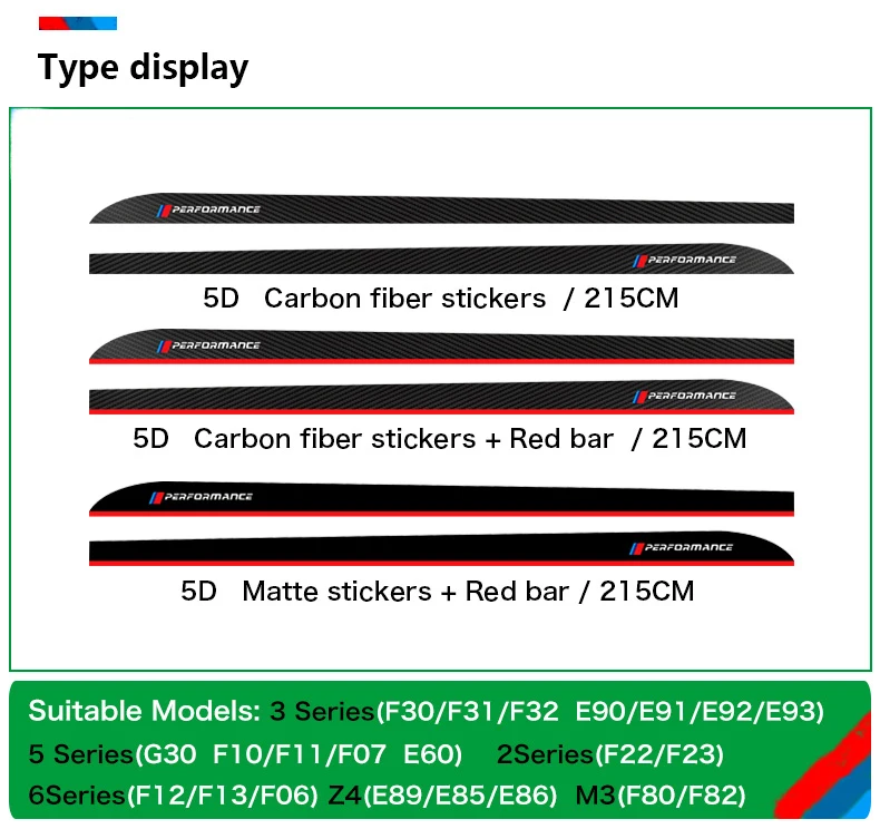 Airspeed 215CM 5D Carbon Fiber Vinyl Decals M Performance Side Skirt Sills Car Stickers For BMW G30 F10 F11 F07 E60 F30 E90 M3  (3)