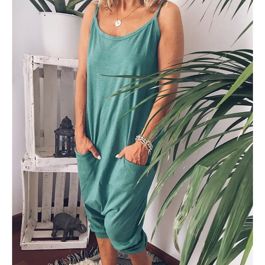 Women Sexy Spaghetti Strap Sleeveless Wide Leg Jumpsuit Summer Elegant Solid Casual Rompers Pockets Playsuits Loose Overalls Women Sexy Spaghetti Strap Sleeveless Wide Leg Jumpsuit Summer Elegant Solid Casual Rompers Pockets Playsuits Loose Overalls
