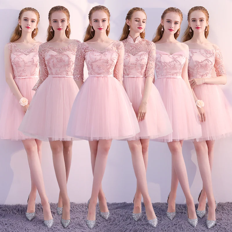 

New arrival Pink short sweet lady girl women princess bridesmaid banquet party ball dress gown