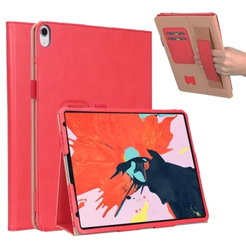 شراء 30 قطعة الأعمال الفاخرة الوجه كتاب غطاء بولي يوريثان مع حامل لباد برو 12.9 بوصة 2018 اللوحي مع حزام اليد فتحات بطاقة