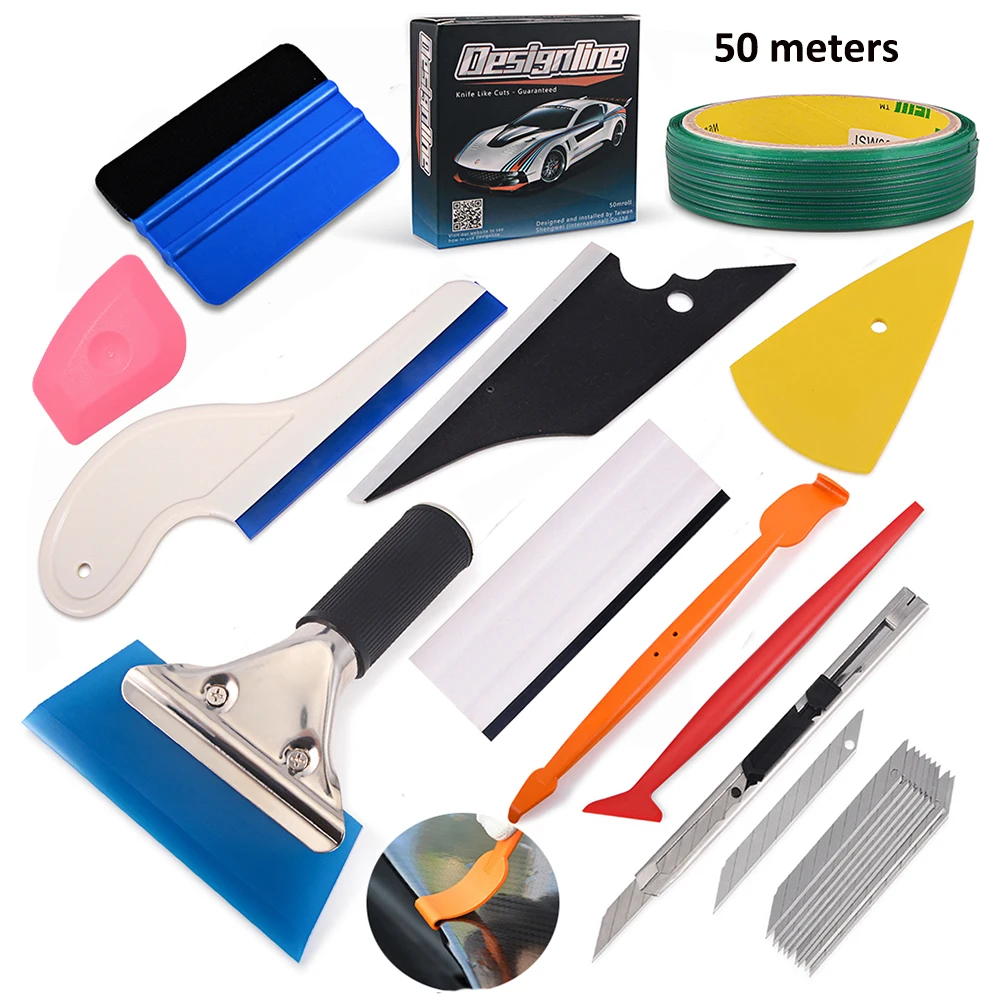 #Best EHDIS 50M Vinyl Wrap Car Stickers Knifeless Tape Design Line Carbon Fiber Vinyl Wrap Car Tools Set Magnetic Squeegee Cutter Kit