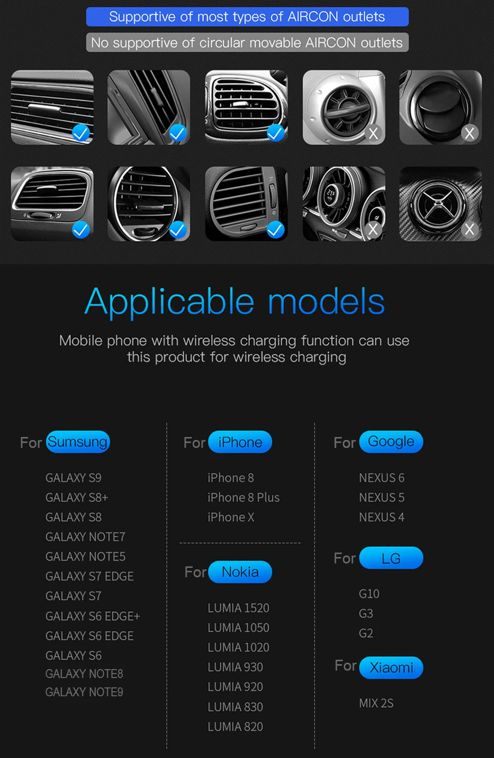 Portefeuille Wireless Car Charger For Apple iPhone XS Max XR X 8 Plus Samsung Galaxy S9 S8 Note 9 QI Induction Wirless Charging (8)