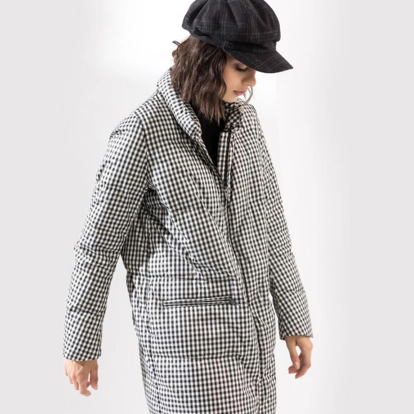 

High Fashion Design Houndstooth Winter Thick 90% Grey Duck Down Coats Women Long Down Parka 2019 New Arrival Women's Down Jacket