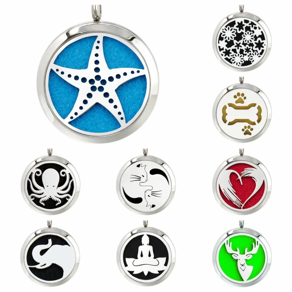 

Heart dog bone cat Cross 30mm diffuser locket dragonfly Essential Oil locket 316L Stainless Steel necklace chain jewelry 10pads